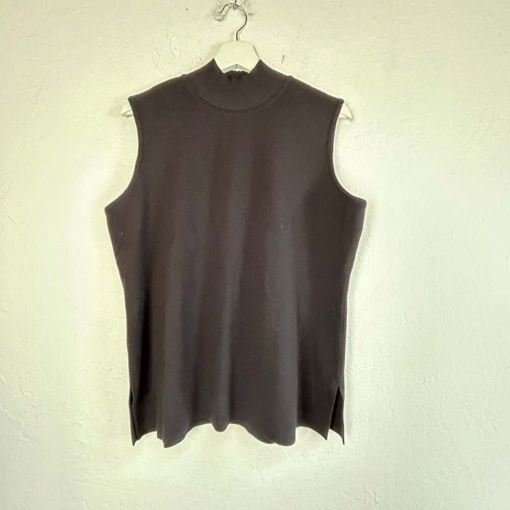 Misook Womens Sleeveless Mock Neck Sweater Vest Top Large Black Pullover Knit